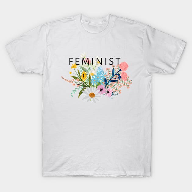 Feminist Floral Art T-Shirt by Bohemian Designer